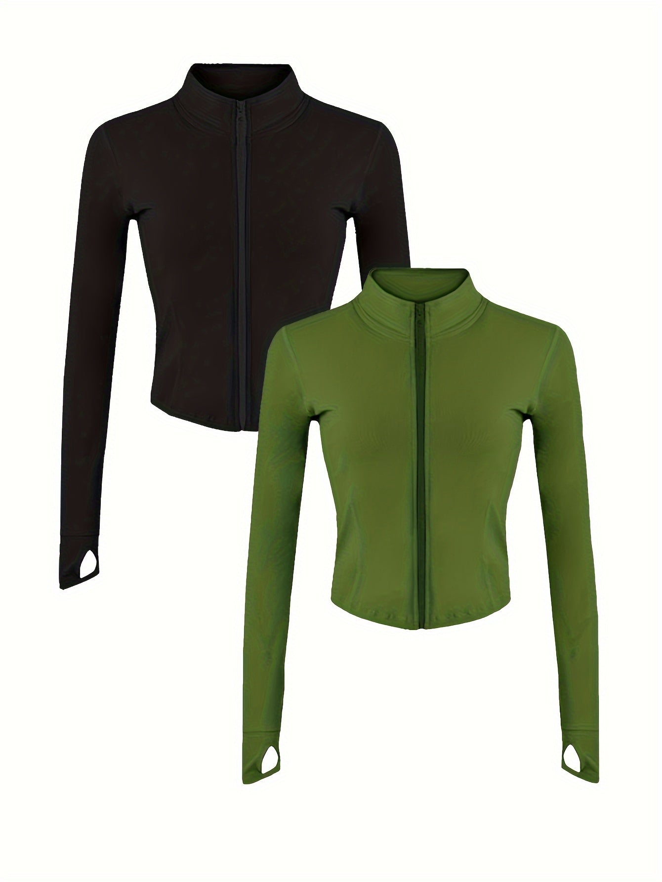 EXARUS 2 Pack Womens Zip Up Jackets Long Sleeve Hoodies Gym Sweaters Workout Clothes 2024