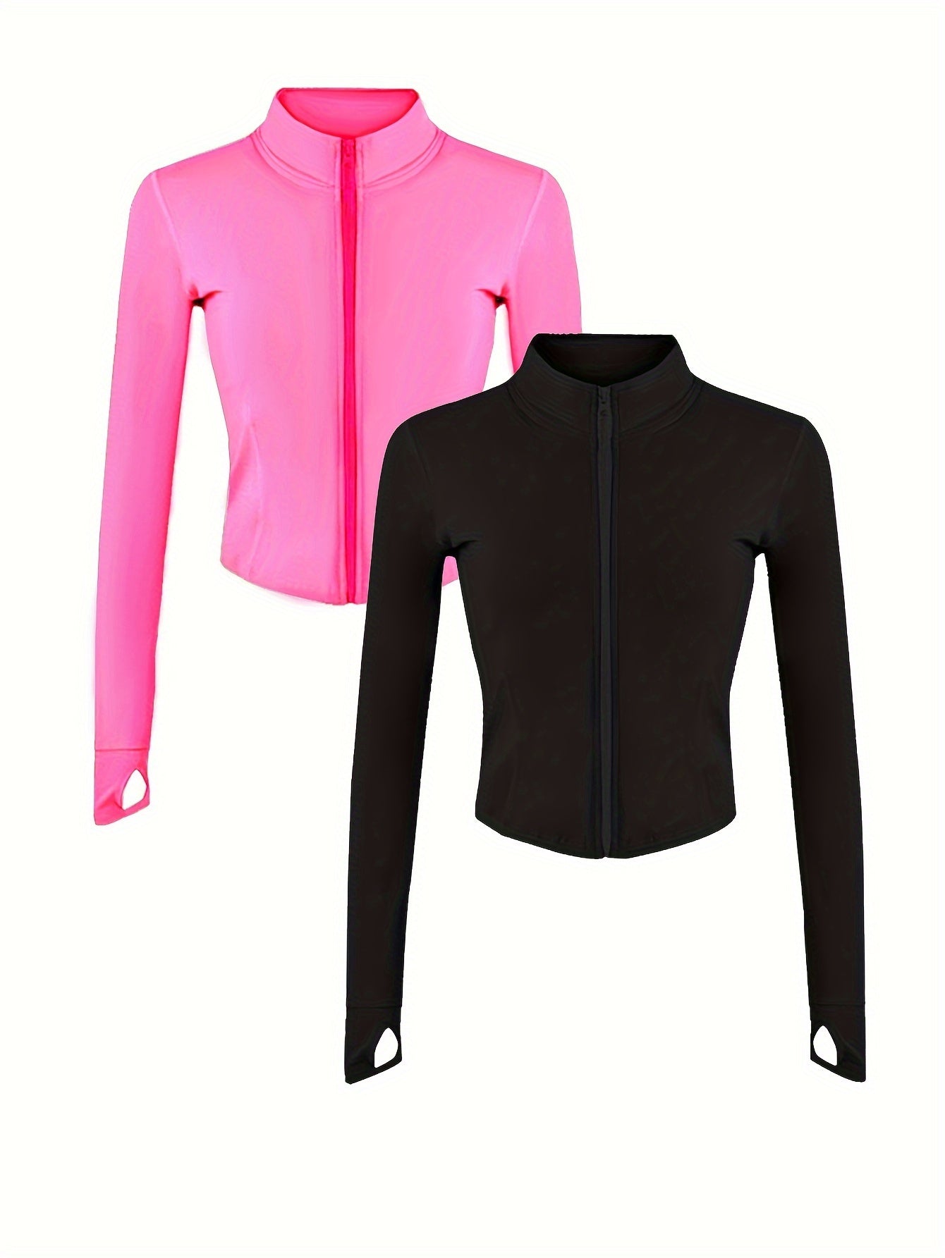 EXARUS 2 Pack Womens Zip Up Jackets Long Sleeve Hoodies Gym Sweaters Workout Clothes 2024