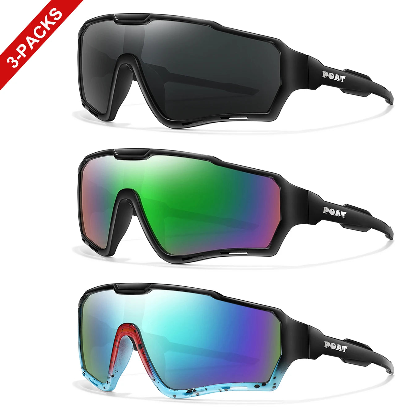 3-pairs Men and Women's Sunglasses Large Frame Colorful UV400 Glasses for Riding Hiking Running and Climbing Unisex