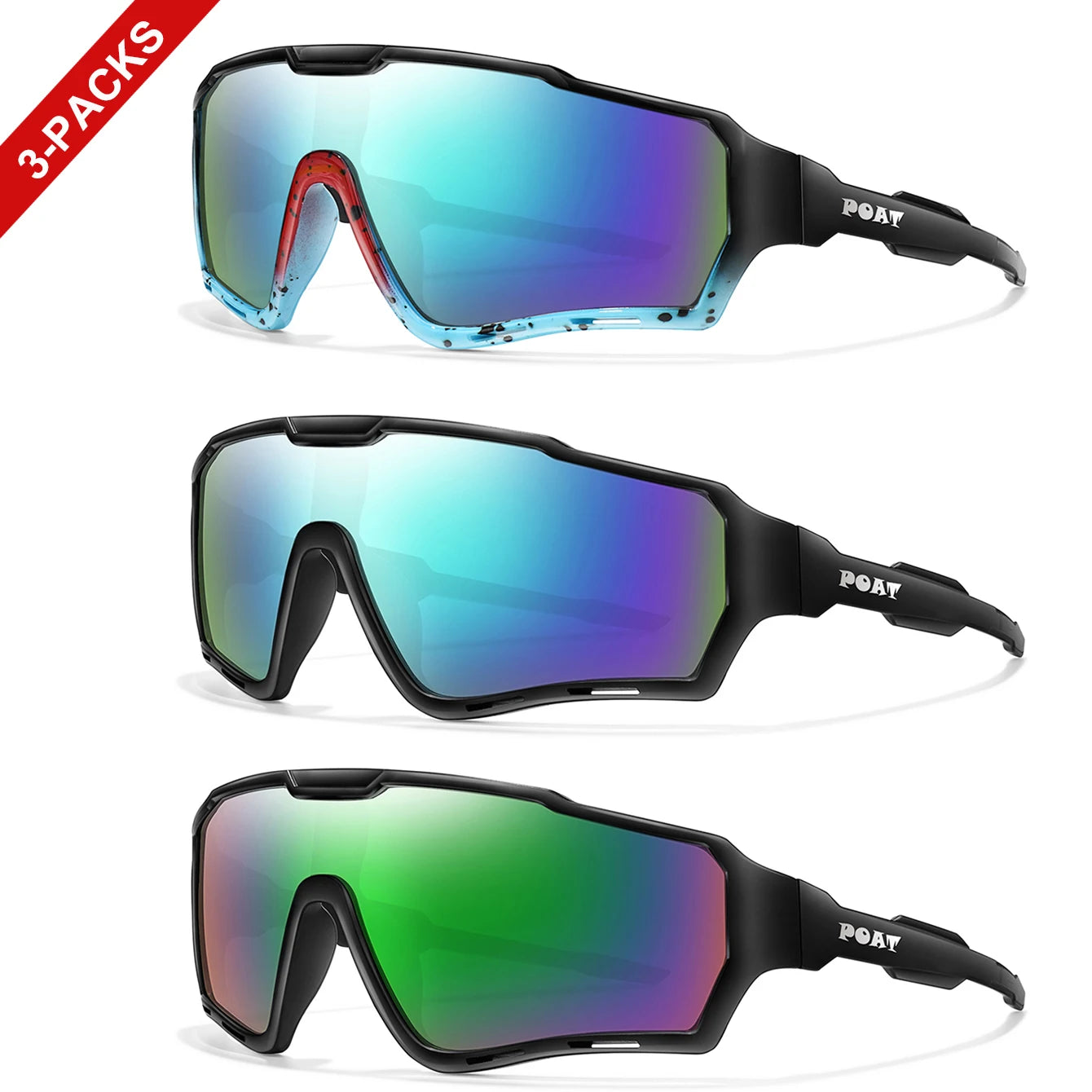 3-pairs Men and Women's Sunglasses Large Frame Colorful UV400 Glasses for Riding Hiking Running and Climbing Unisex