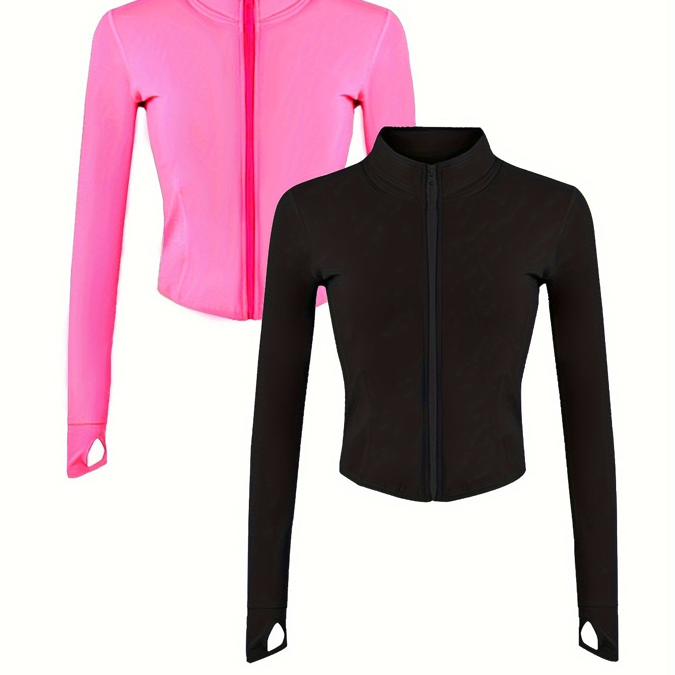 EXARUS 2 Pack Womens Zip Up Jackets Long Sleeve Hoodies Gym Sweaters Workout Clothes 2024