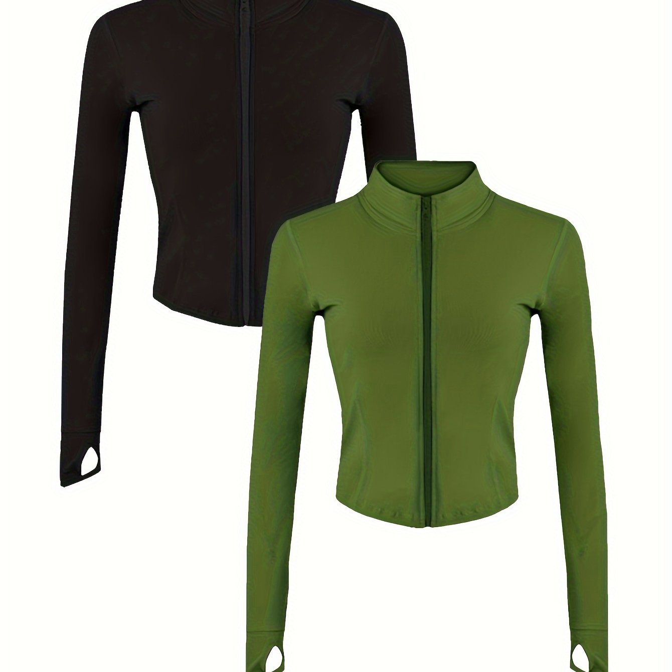 EXARUS 2 Pack Womens Zip Up Jackets Long Sleeve Hoodies Gym Sweaters Workout Clothes 2024